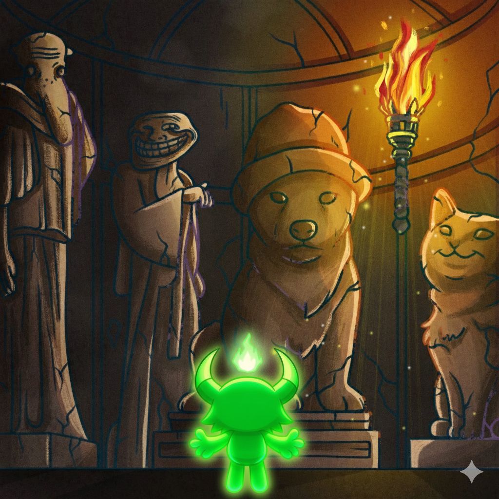 A glowing green glo character
